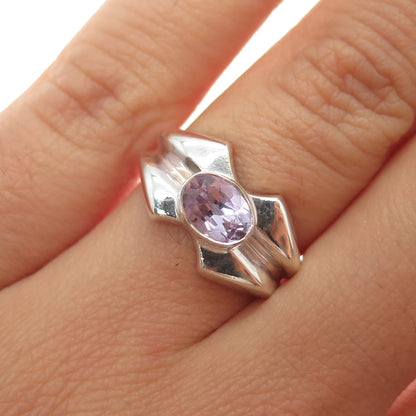 925 Sterling Silver Vintage Real Amethyst Modernist Ring Size 6.5