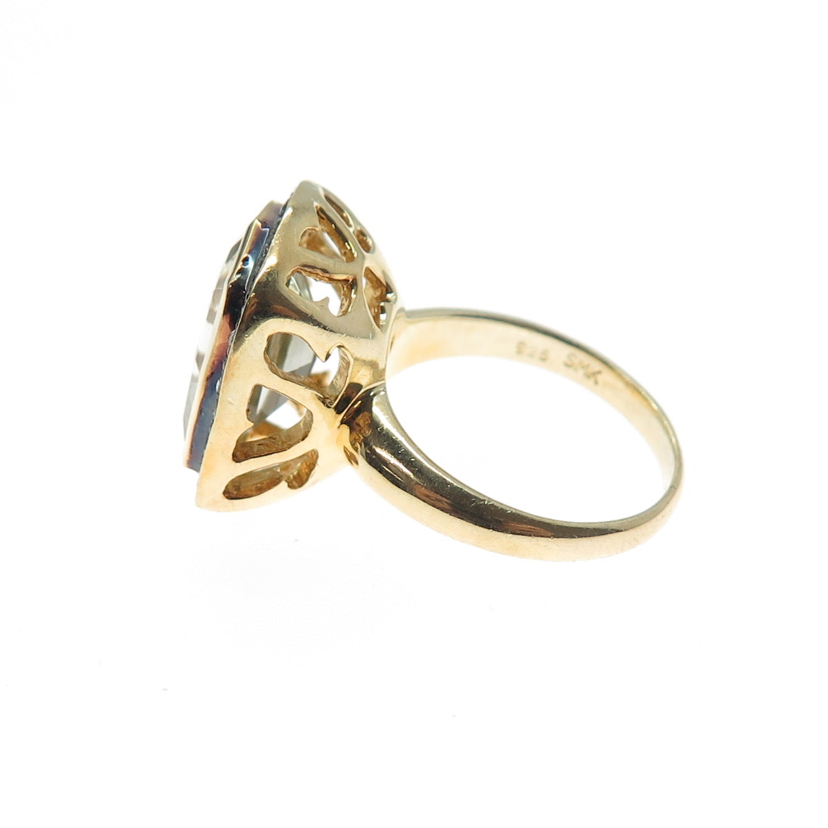 925 Sterling Silver Gold Plated Real Diamond & Green Amethyst Ring Size 5.75