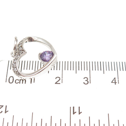 925 Sterling Silver Round-Cut Purple & White C Z Heart Mini Charm Pendant