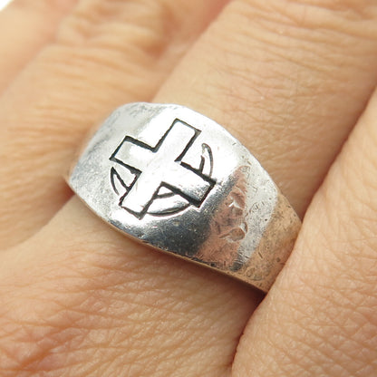 925 Sterling Silver Vintage Medical Cross Ring Size 10.25