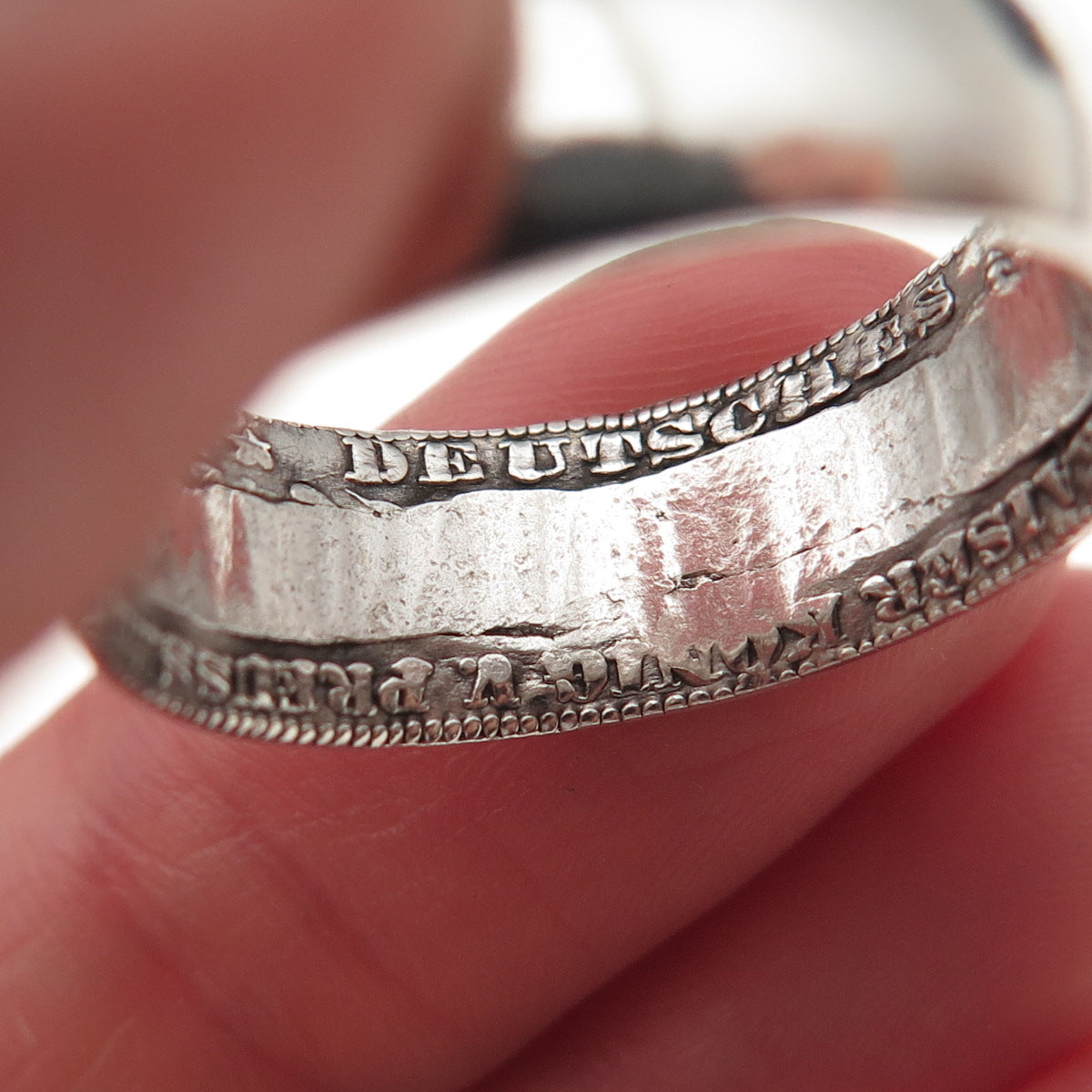 900 Silver Antique 1909 Kingdom of Prussia 3 Mark William II Coin Ring Size 11