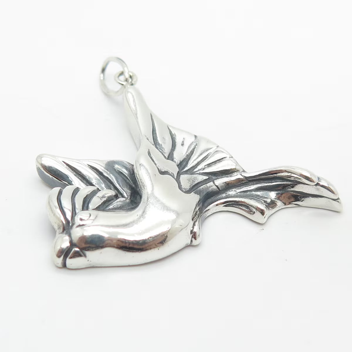 925 Sterling Silver Vintage Flying Parrot Bird Pendant