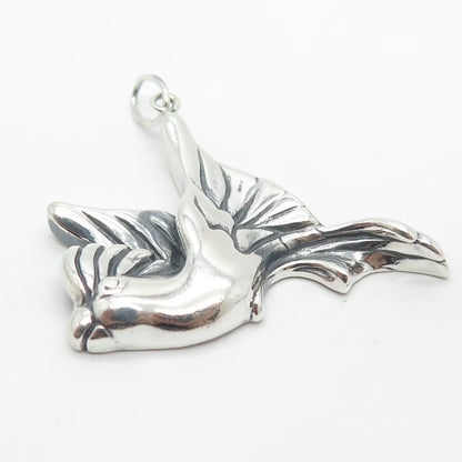 925 Sterling Silver Vintage Flying Parrot Bird Pendant