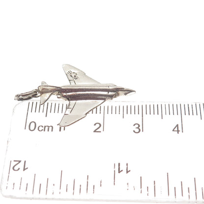 Cellini Sterling Silver Vintage F-4 Phantom II Fighter Aircraft 3D Charm Pendant