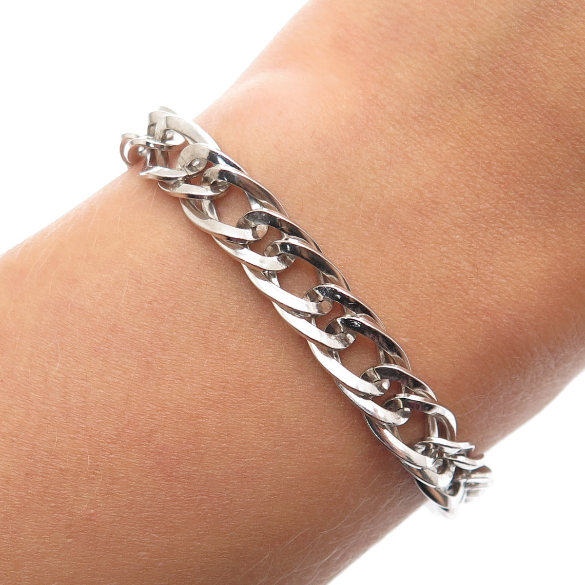 925 Sterling Silver Antique Art Deco Double Curb Link Bracelet 6.75"