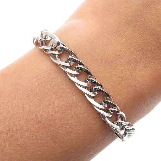 925 Sterling Silver Antique Art Deco Double Curb Link Bracelet 6.75"