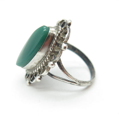 925 Sterling Silver Vintage Mexico Real Green Onyx Oxidized Ring Size 3.25