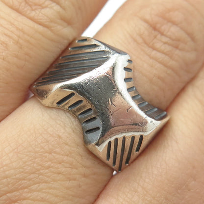 925 Sterling Silver Vintage Bayama Striped Modernist Ring Size 7.75