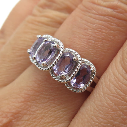 925 Sterling Silver Real Oval-Cut Amethyst Roped Ring Size 7