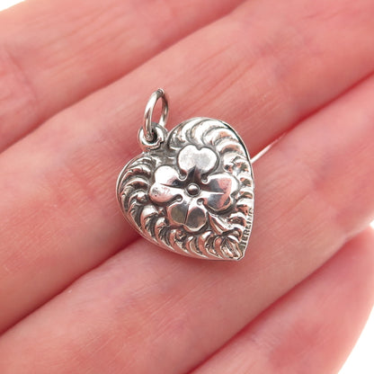 925 Sterling Silver Antique Art Deco Chatelaine Clover Heart Mini Charm Pendant