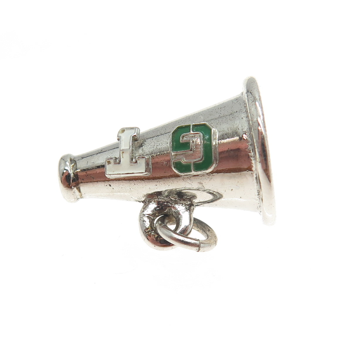 925 Sterling Silver Vintage Enamel "GT" Signet Megaphone 3D Charm Pendant