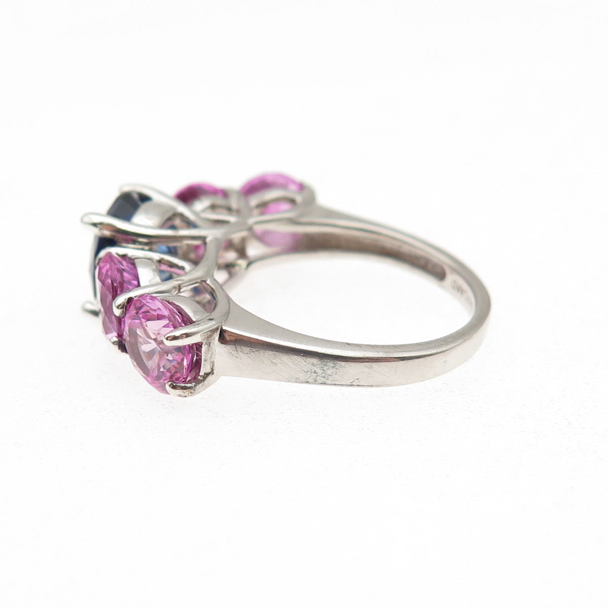 925 Sterling Silver Lab-Created Blue & Pink Sapphire Ring Size 5.75