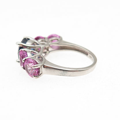 925 Sterling Silver Lab-Created Blue & Pink Sapphire Ring Size 5.75