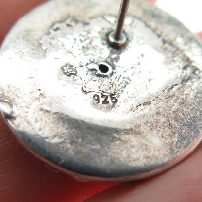 925 Sterling Silver 2-Tone Vintage Modernist Flower Blossom Oxidized Earrings