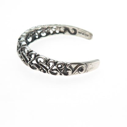 KABANA 925 Sterling Silver Vintage Swirl Oxidized Adjustable Cuff Bracelet 6.75"
