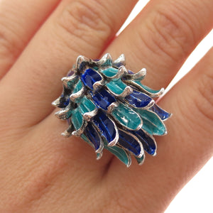 INDUSTRIA PERUANA 925 Sterling Silver Vintage Enamel Modernist Ring Size 7.25