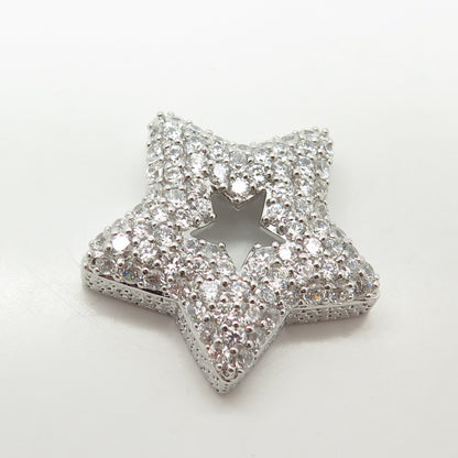 925 Sterling Silver White C Z Cluster Open Star Slide Pendant
