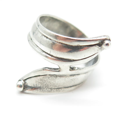 925 Sterling Silver Vintage Modernist Leaf Overlap Ring Size 6.25
