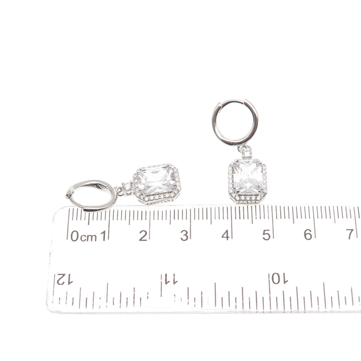 925 Sterling Silver Radiant & Round-Cut C Z Dangle Charm Hoop Earrings