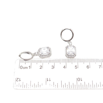 925 Sterling Silver Radiant & Round-Cut C Z Dangle Charm Hoop Earrings