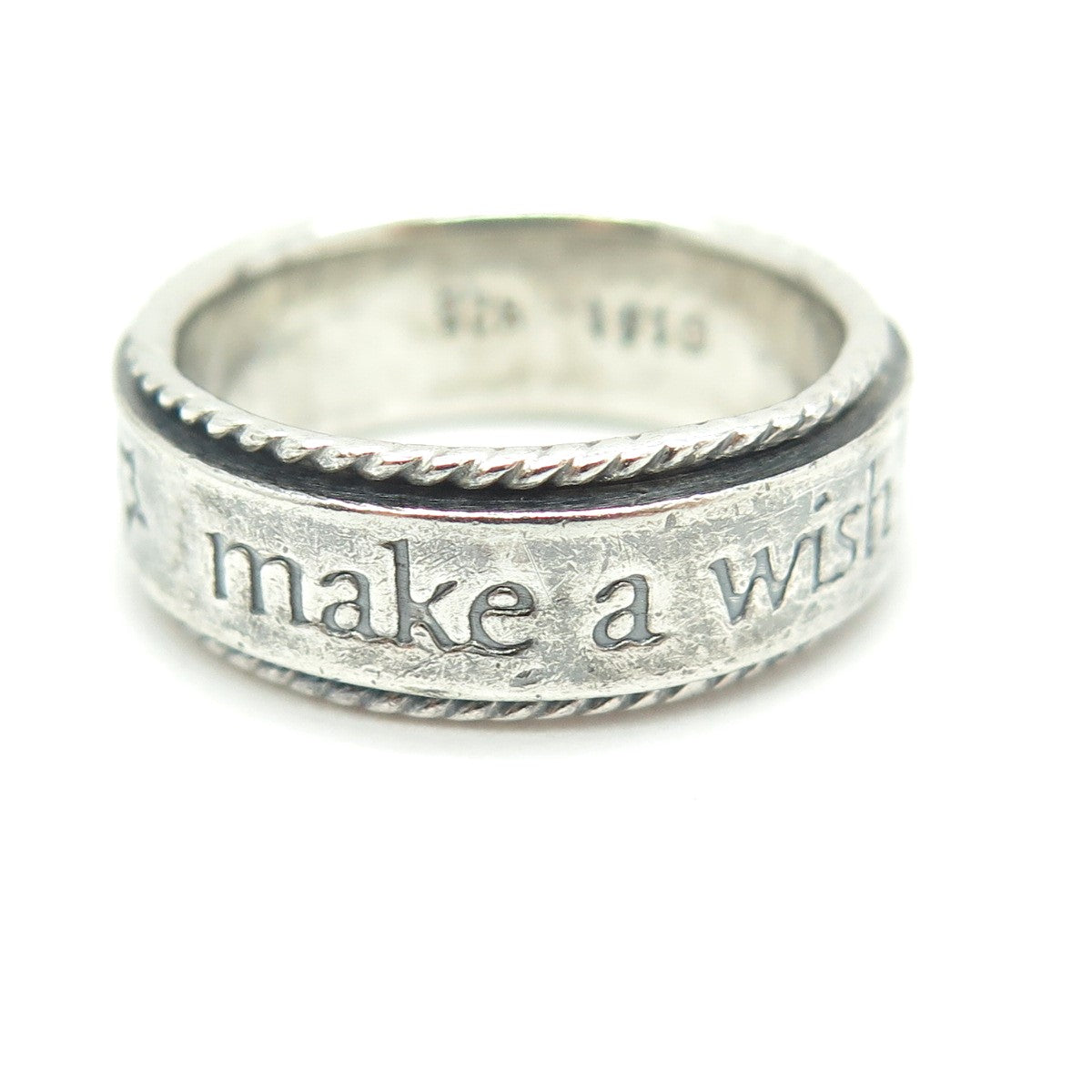 T & T 925 Sterling Silver Vintage "Make a Wish" Band Ring Size 7.25