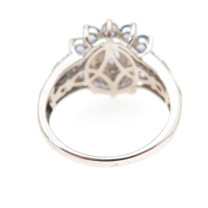 Chuck Clemency 925 Sterling Silver Real Tanzanite & White Topaz Ring Size 8.25