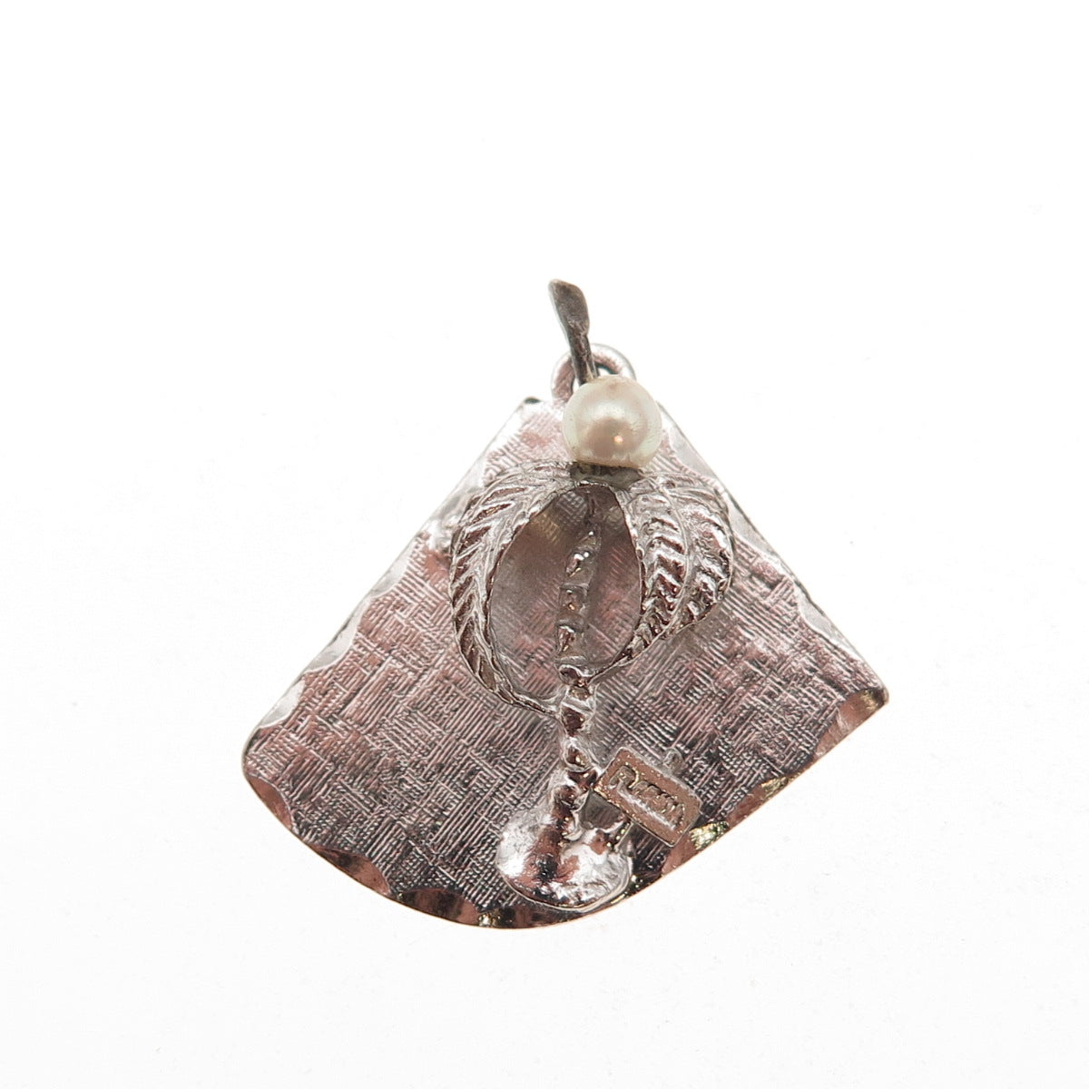 Elco 925 Sterling Silver Vintage Real Pearl Florida Palm Tree Charm Pendant