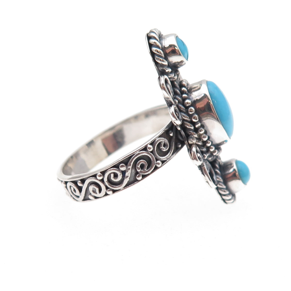 925 Sterling Silver Vintage Sleeping Beauty Turquoise Oxidized Ring Size 8.5