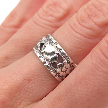 925 Sterling Silver Antique Art Deco Floral Oxidized Band Ring Size 6.75