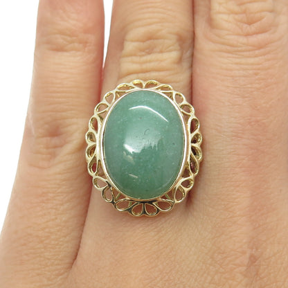 925 Sterling Silver Gold Plated Real Aventurine Floral Ring Size 6