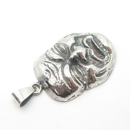 925 Sterling Silver Vintage Japanese Mask Oxidized Pendant