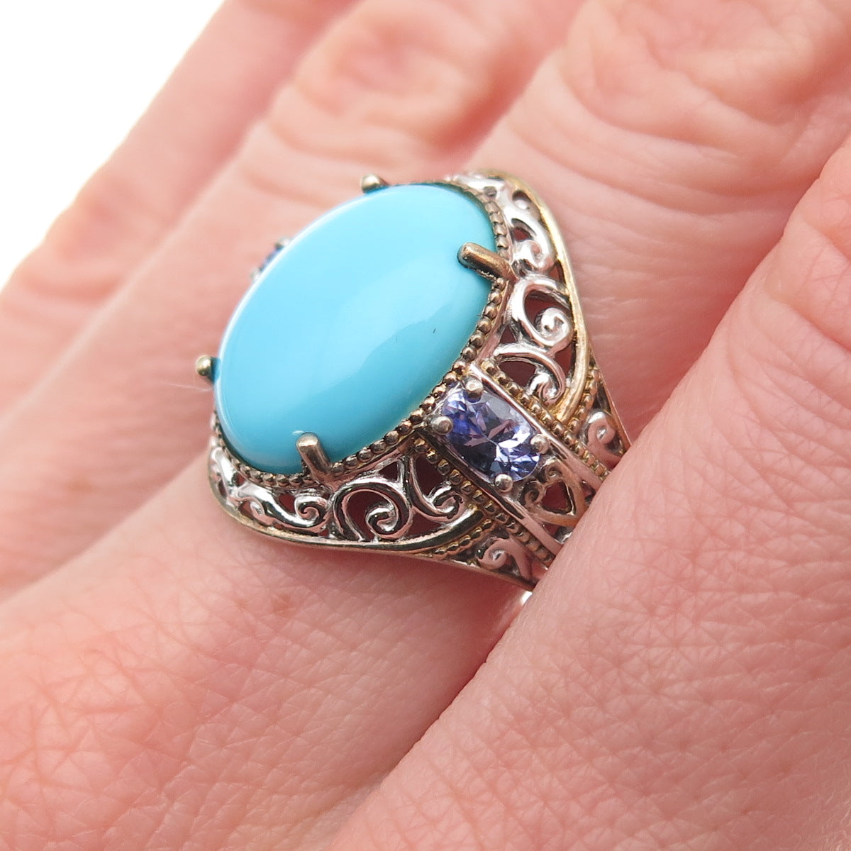 Michael Valitutti Gems En Vogue 925 Sterling Turquoise Tanzanite Ring Size 8.25