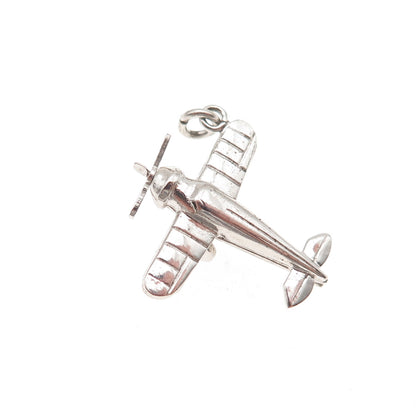 925 Sterling Silver Antique Retro Airplane Movable 3D Mini Charm Pendant
