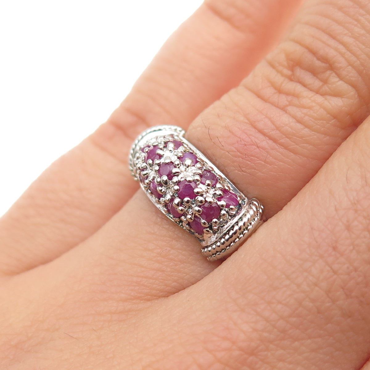 925 Sterling Silver Vintage Real Round-Cut Ruby Ring Size 6