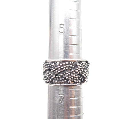 925 Sterling Silver Vintage Woven Granulated Oxidized Band Ring Size 6.75