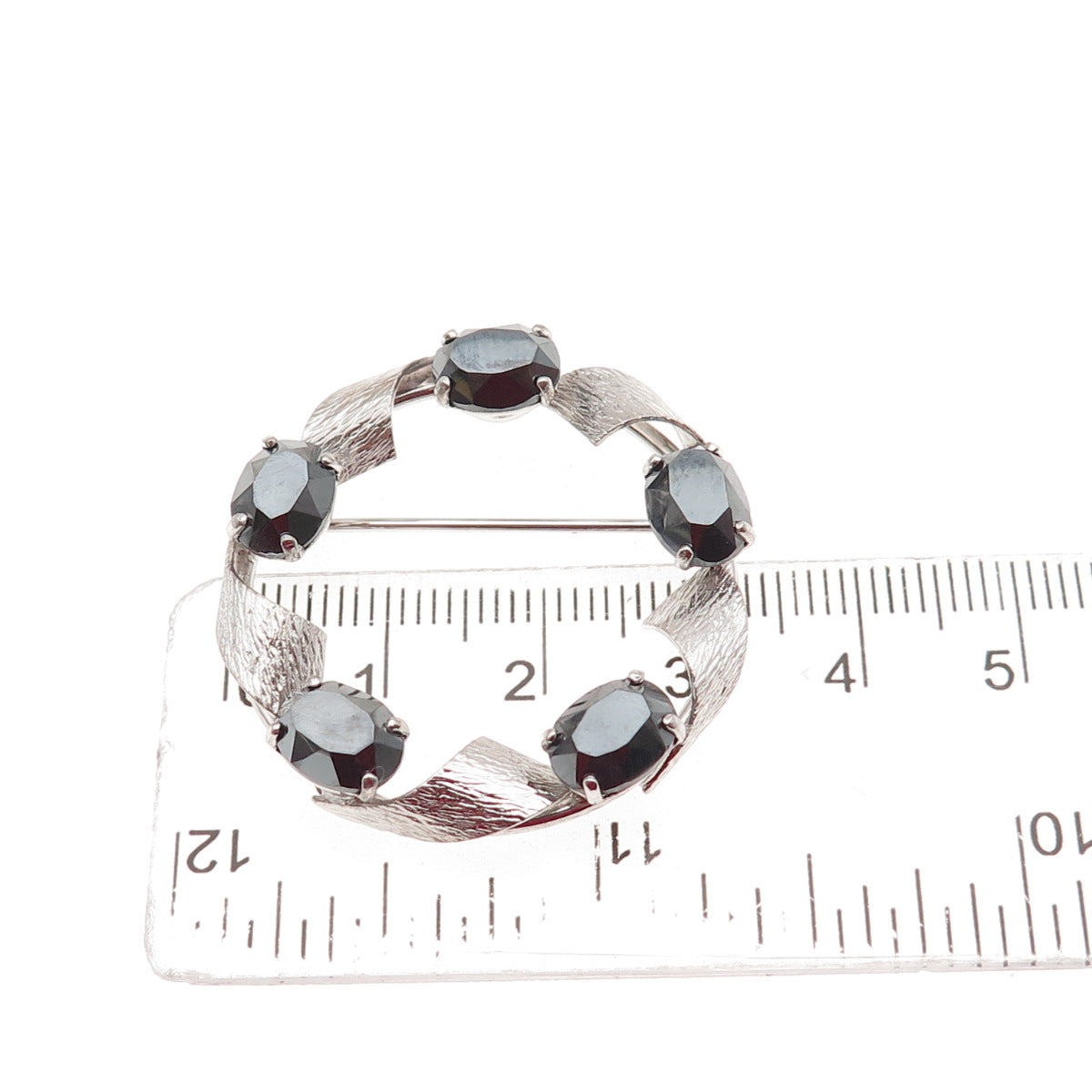 CURTIS CURTMAN Sterling Silver Vintage Real Hematite Twisted Circle Pin Brooch