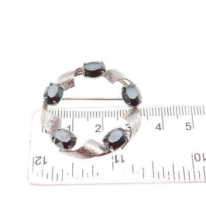 CURTIS CURTMAN Sterling Silver Vintage Real Hematite Twisted Circle Pin Brooch