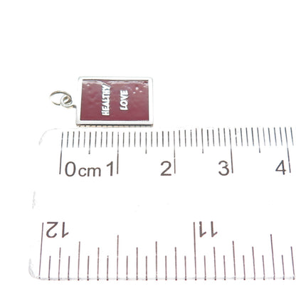 925 Sterling Silver Red Enamel Healthy Love Minimalist Charm Pendant