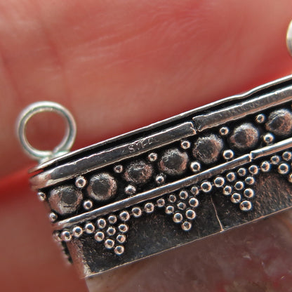 925 Sterling Silver Vintage Amethyst Agate Oxidized Slide Centerpiece Pendant