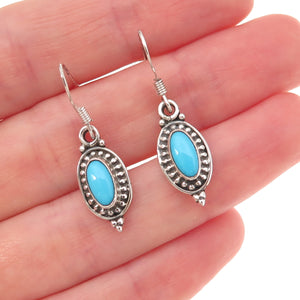 925 Sterling Silver Vintage Real Sleeping Beauty Turquoise Dangle Earrings