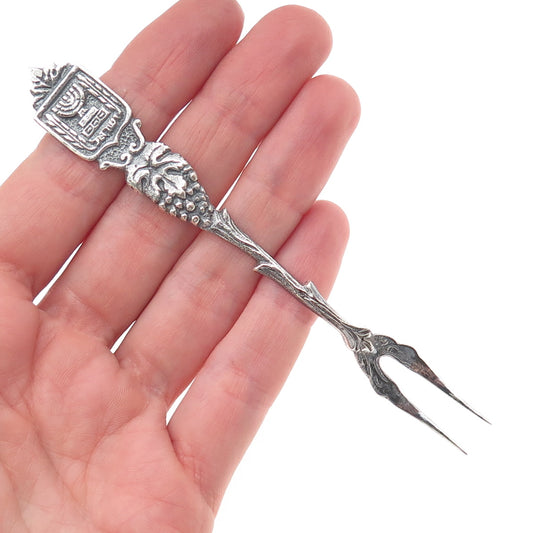 800 Silver Antique Israel Menorah Oxidized Olive Fork
