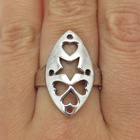 CHAPAL ZENRAY 925 Sterling Silver Vintage Clover Star & Heart Ring Size 9.25