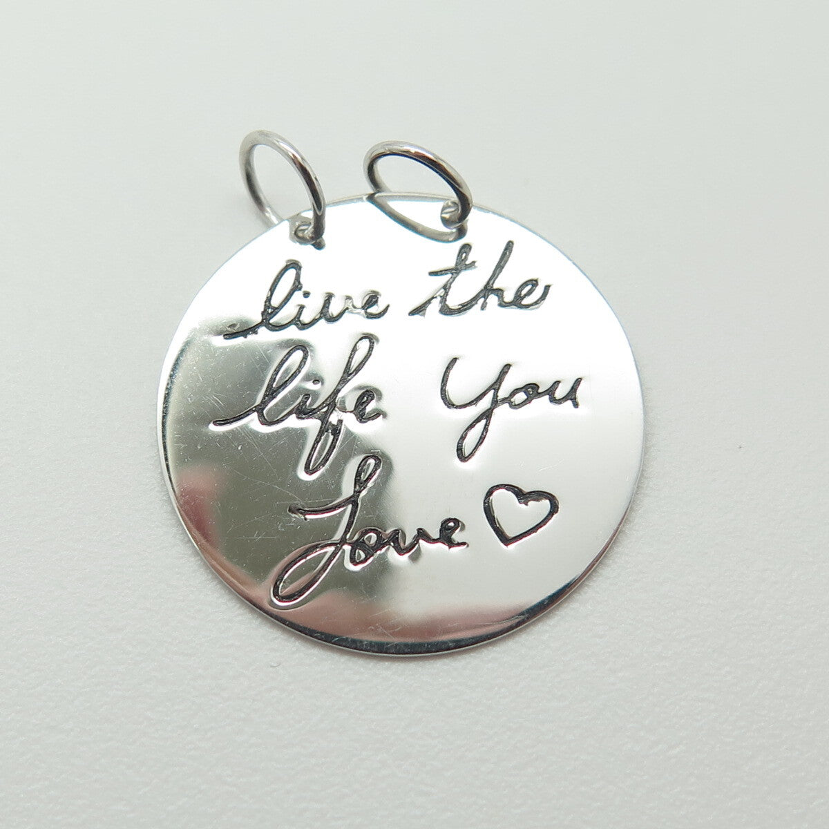 HAN 925 Sterling Silver Engraved "Live The Life You Love" Round Tag Pendant