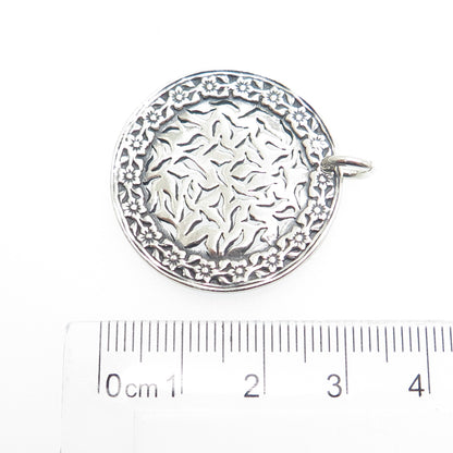 SILPADA Sterling Silver Vintage Israel Birds & Flowers Round Oxidized Pendant