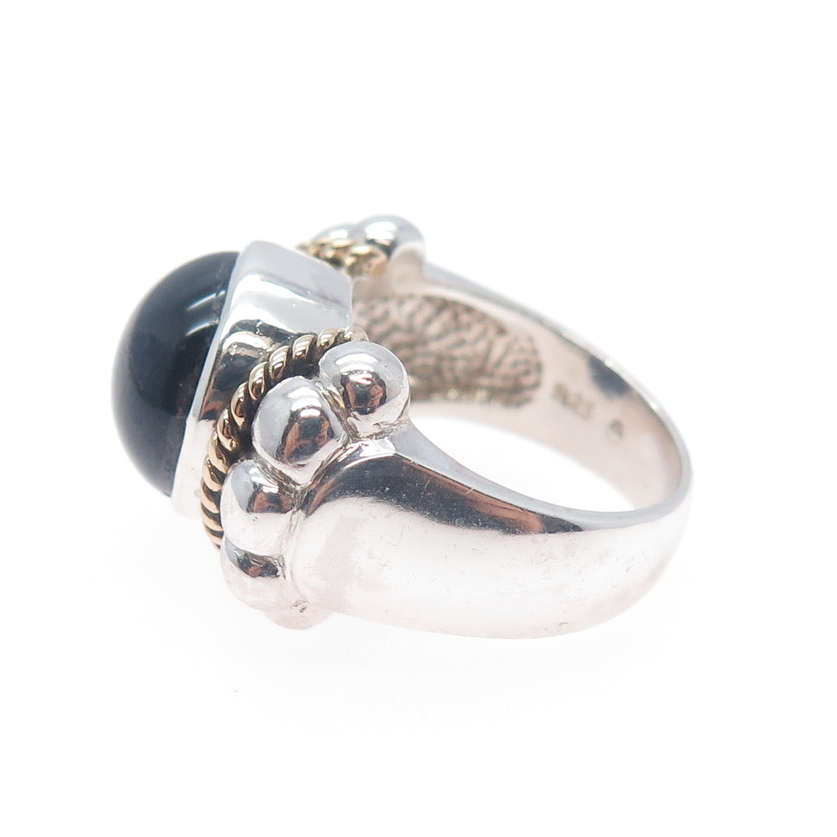 14K Gold 925 Sterling Silver Vintage Real Black Onyx Modernist Ring Size 6.5
