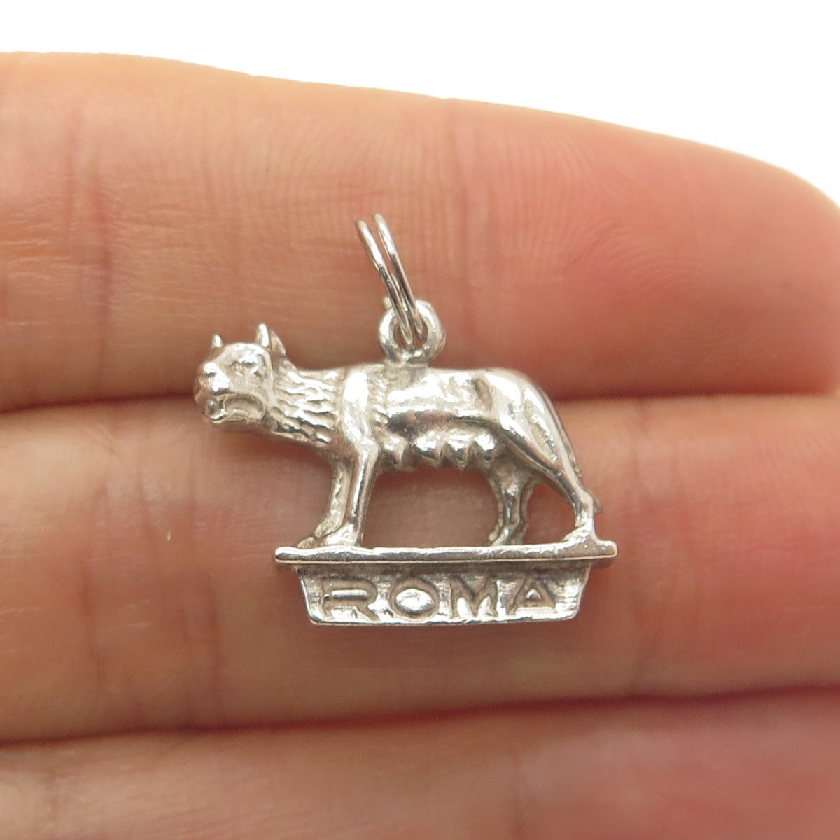 800 Silver Antique Art Deco Rome Capitoline Wolf Statue Minimalist Pendant