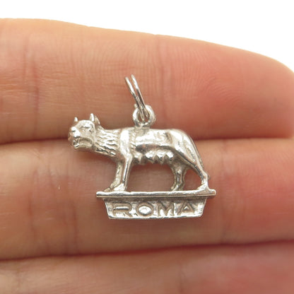 800 Silver Antique Art Deco Rome Capitoline Wolf Statue Minimalist Pendant