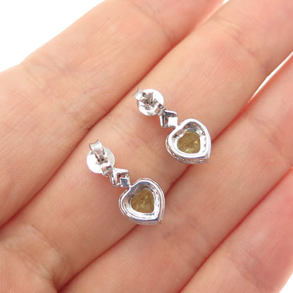 JANE SEYMOUR 925 Sterling Silver Real White Topaz & Peridot Heart Earrings