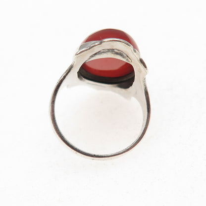 925 Sterling Silver Antique Art Deco Real Carnelian & Marcasite Ring Size 4.5