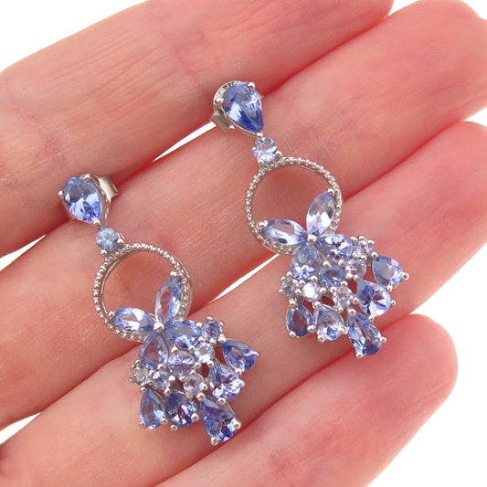 Chuck Clemency 925 Sterling Silver Real Tanzanite Dangle Earrings